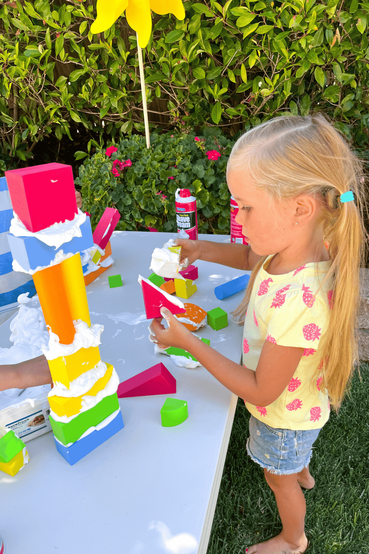 Shaving Cream Block-Building Preschool STEM Activity - Friends Art Lab