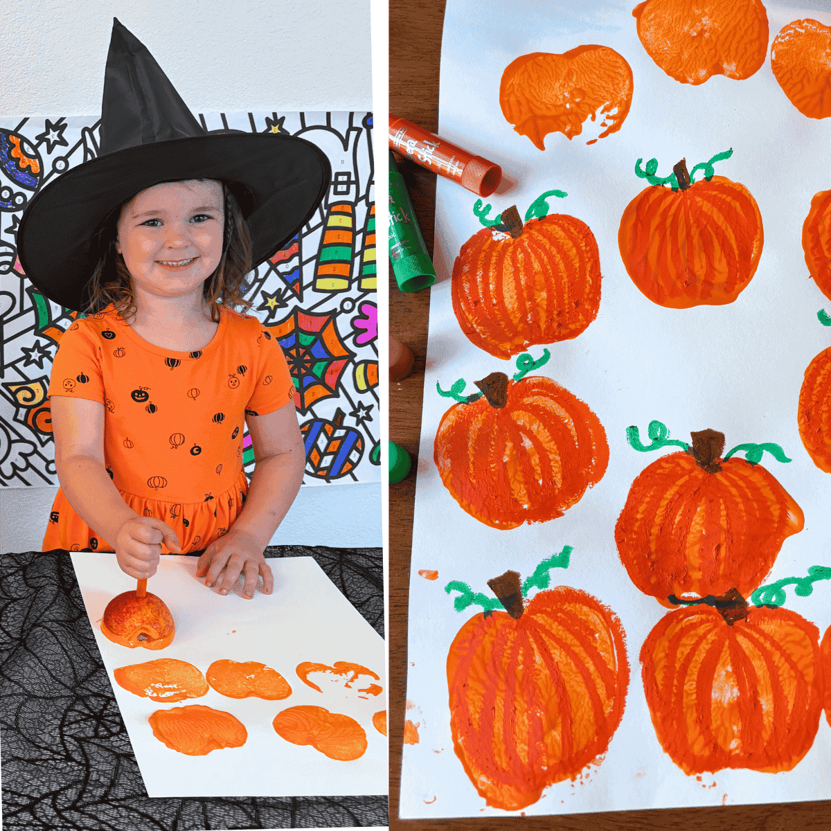 Apple Pumpkin Prints - Easy Fall Process Art for Kids - Friends Art Lab